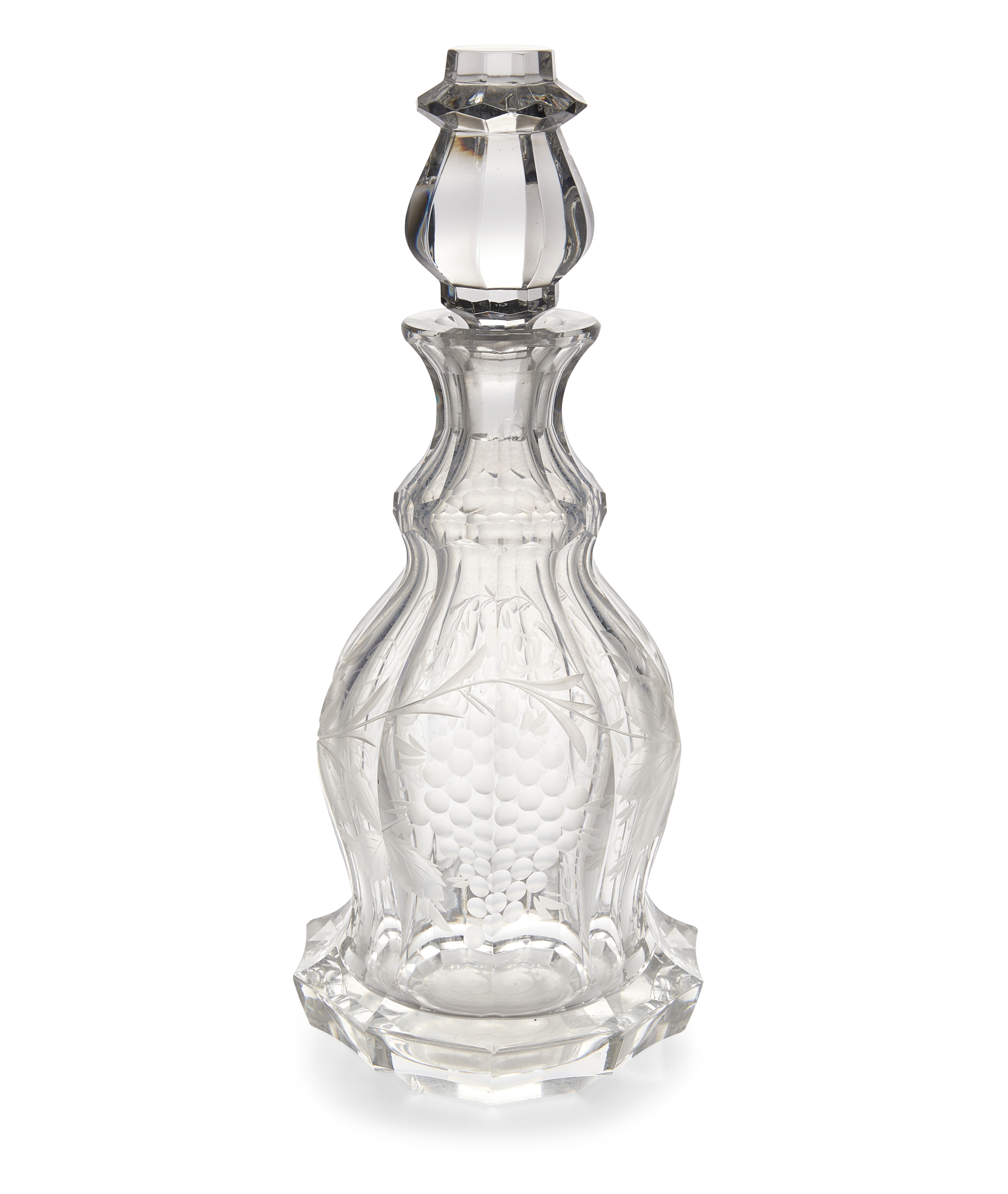 A large Victorian crystal decanter, late 19th century, of mallet form with faceted knopped neck, ...