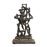 A Victorian black-painted cast-iron stick stand, late 19th century, modelled as Jack and the Bean...