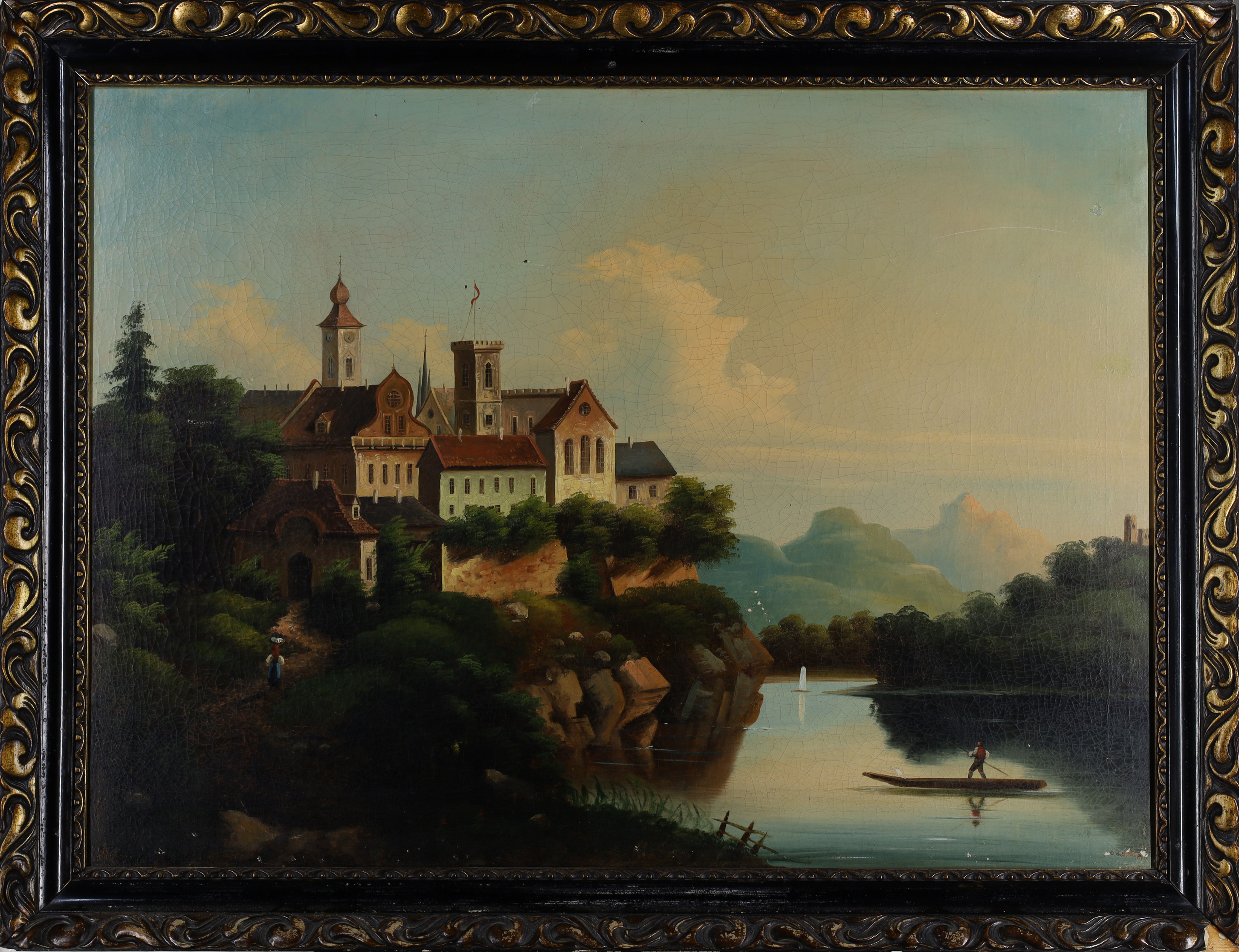 Follower of Johann Wilhelm Jankowski,  German c.1825-1870-  A Castle by the Sea;  oil on canvas... - Image 2 of 3