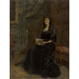 Circle of Alfred Walter Bayes,  British 1832-1909-  Portrait of a lady reading in an interior;  ...