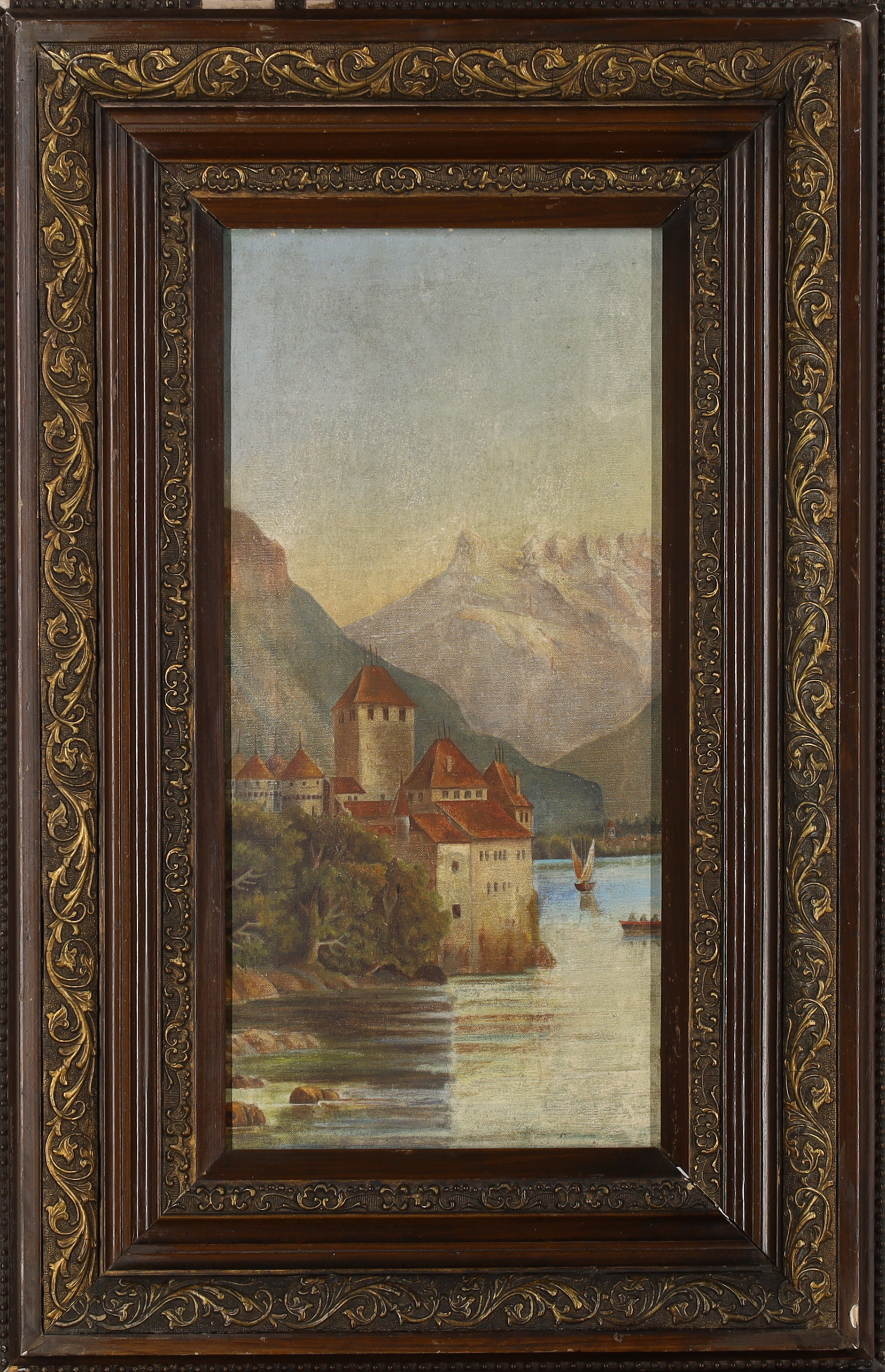 Follower of Hubert Sattler,  Austrian 1817-1904-  Chillon Castle on Lake Geneva; The Tell's Chap... - Image 2 of 5