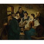 After Hugo Wilhelm Kauffmann,  German 1844-1915-  The Zither Player;  oil on canvas, 50.7 x 61 ...