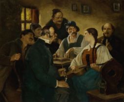 After Hugo Wilhelm Kauffmann,  German 1844-1915-  The Zither Player;  oil on canvas, 50.7 x 61 ...