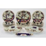 An English porcelain part dessert service, possibly Coalport, 19th century, decorated in the Imar...