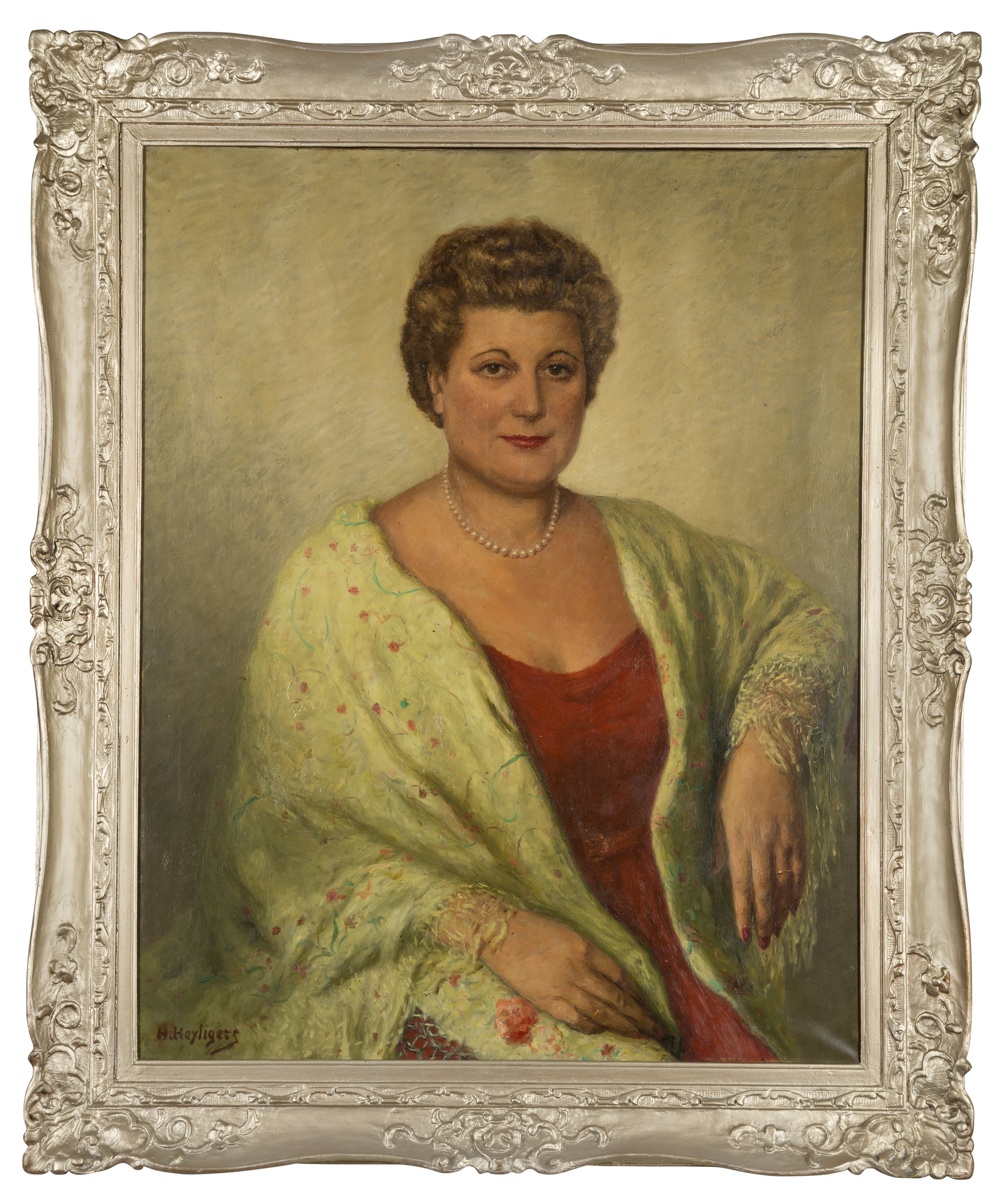 Hendrik Heyligers,  Dutch 1877-1967-  Portrait of Diane Stafford Myburgh;  oil on canvas, signe... - Image 2 of 3