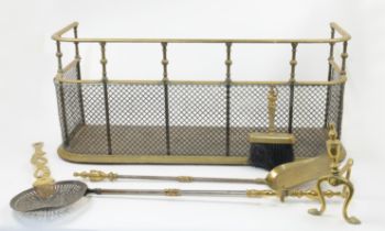 A brass fire guard, late 19th / early 20th century, with shaped rails and mesh lower section, 91c...