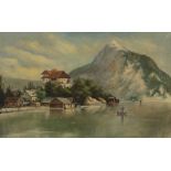 V. Rosetti,  late 19th/early 20th century-  Alpine lake landscape;  oil on canvas, signed 'V. R...