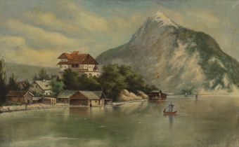 V. Rosetti,  late 19th/early 20th century-  Alpine lake landscape;  oil on canvas, signed 'V. R...