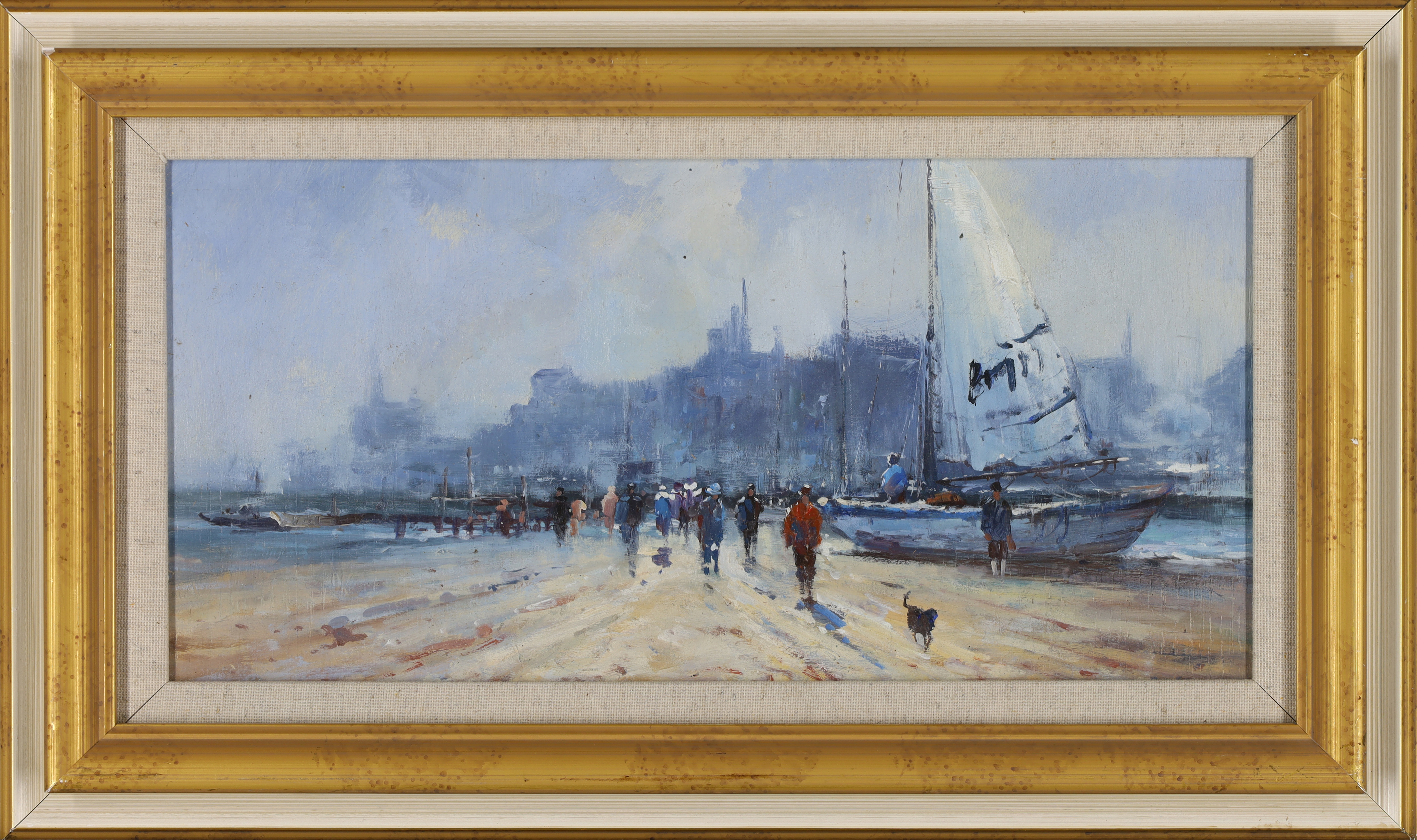 Manner of Eugène Boudin,  French 1824-1898-  On the Beach; and At the Harbour;  oil on board, t... - Image 3 of 3