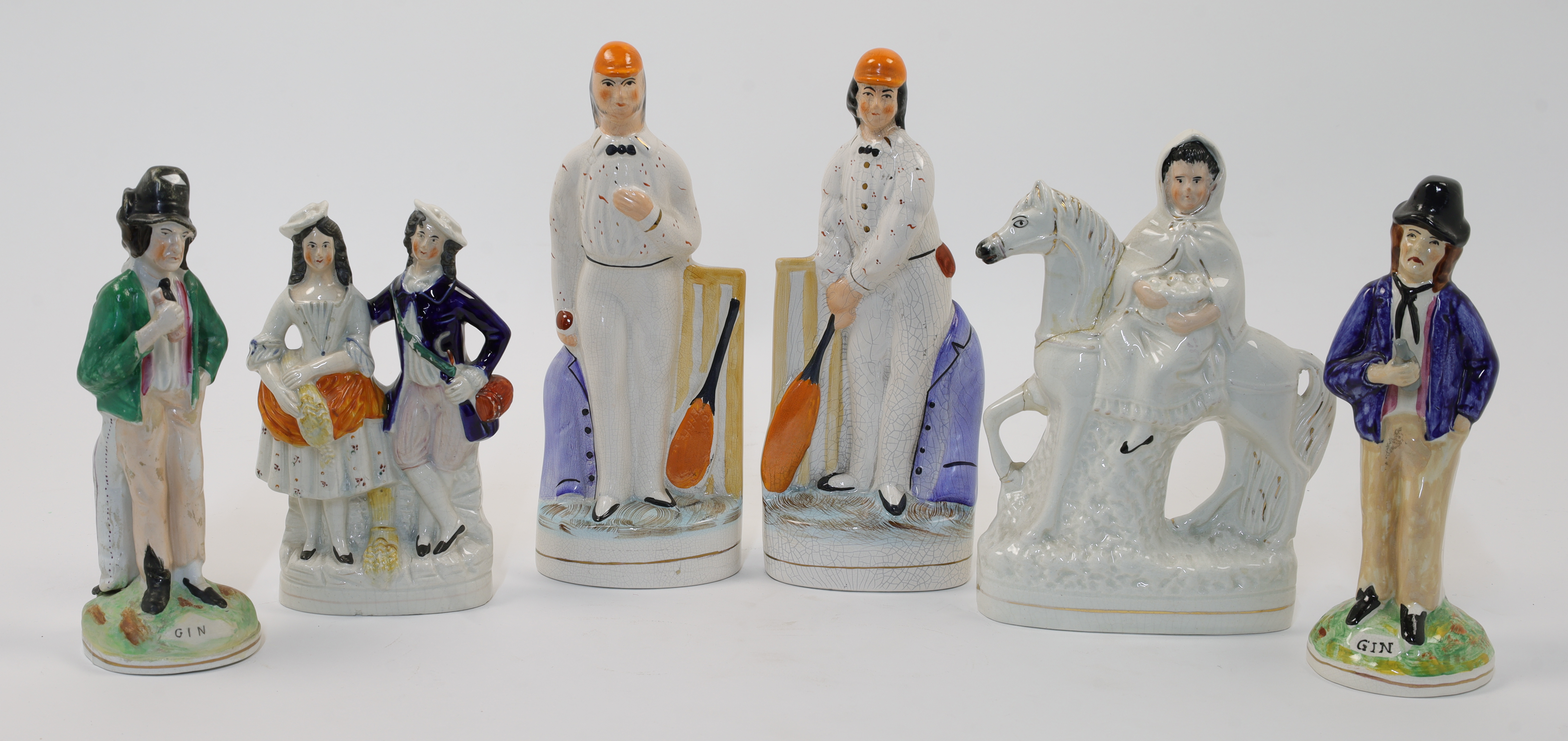 A group of Staffordshire ceramic figures, 19th century, comprising: two double-faced "Gin" and "W... - Image 2 of 2