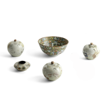 A group of Chinese famille rose vessels, Late Qing dynasty / Republic period, comprising: three j...