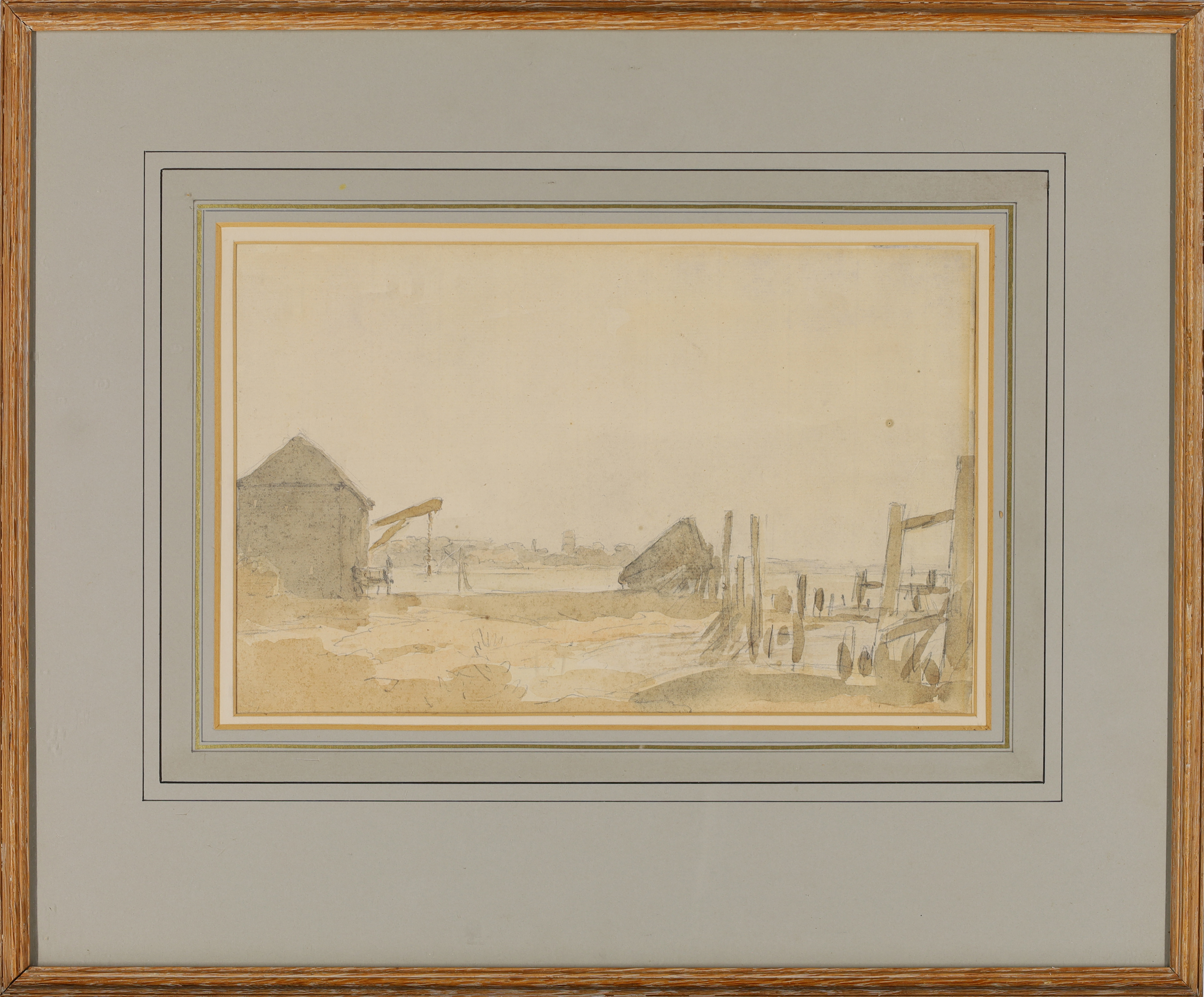 Follower of Edward Lear,  British 1812-1888-  Farmyard landscape;  pencil and wash on paper, 19... - Image 2 of 2