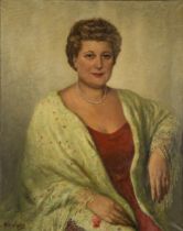 Hendrik Heyligers,  Dutch 1877-1967-  Portrait of Diane Stafford Myburgh;  oil on canvas, signe...