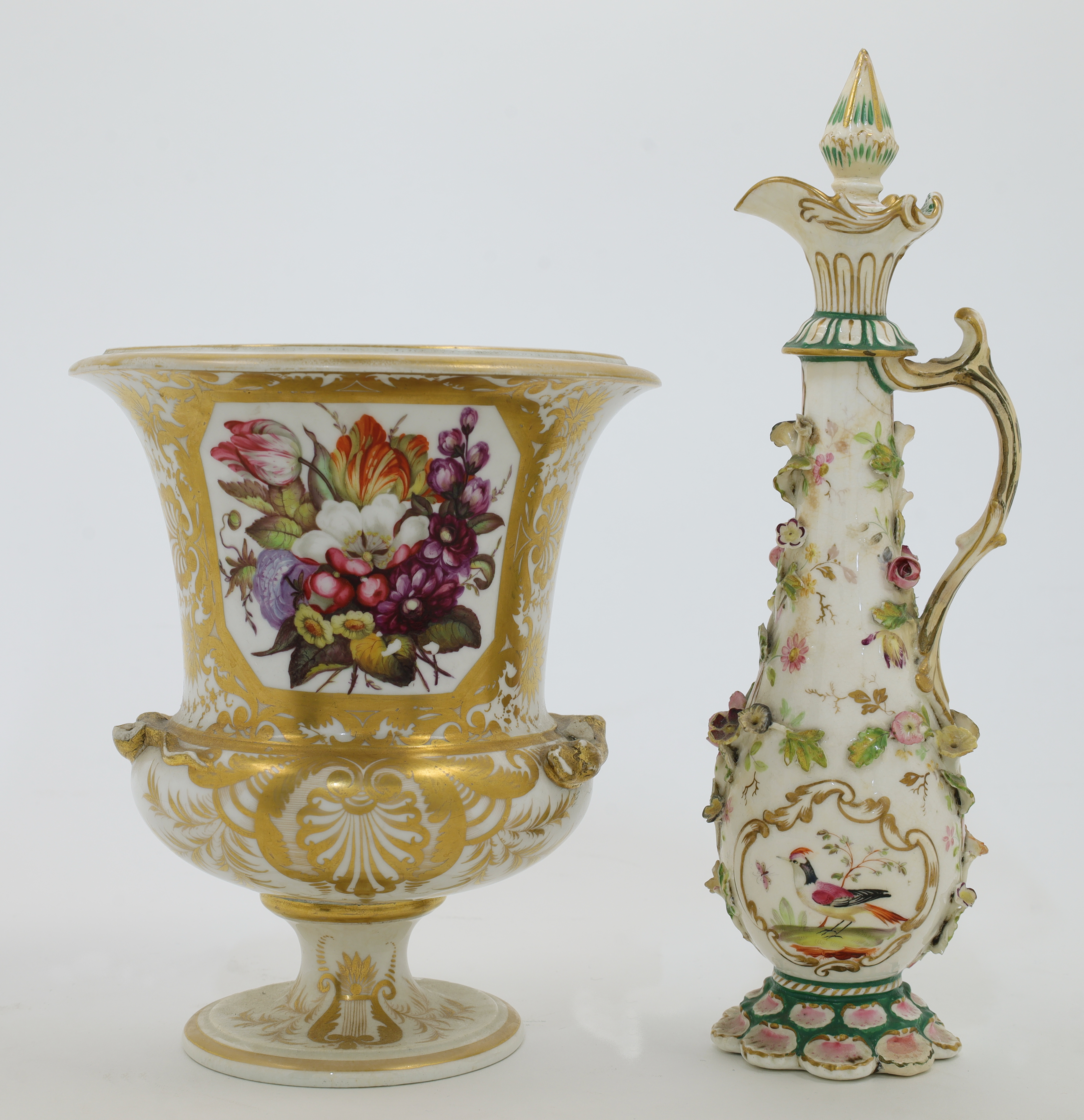 A Derby porcelain campana shape vase and an English porcelain scent bottle with stopper, early 19...