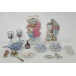 A mixed group of porcelain and glass collectibles, 18th - 20th centuries, comprising: a Derby fig...