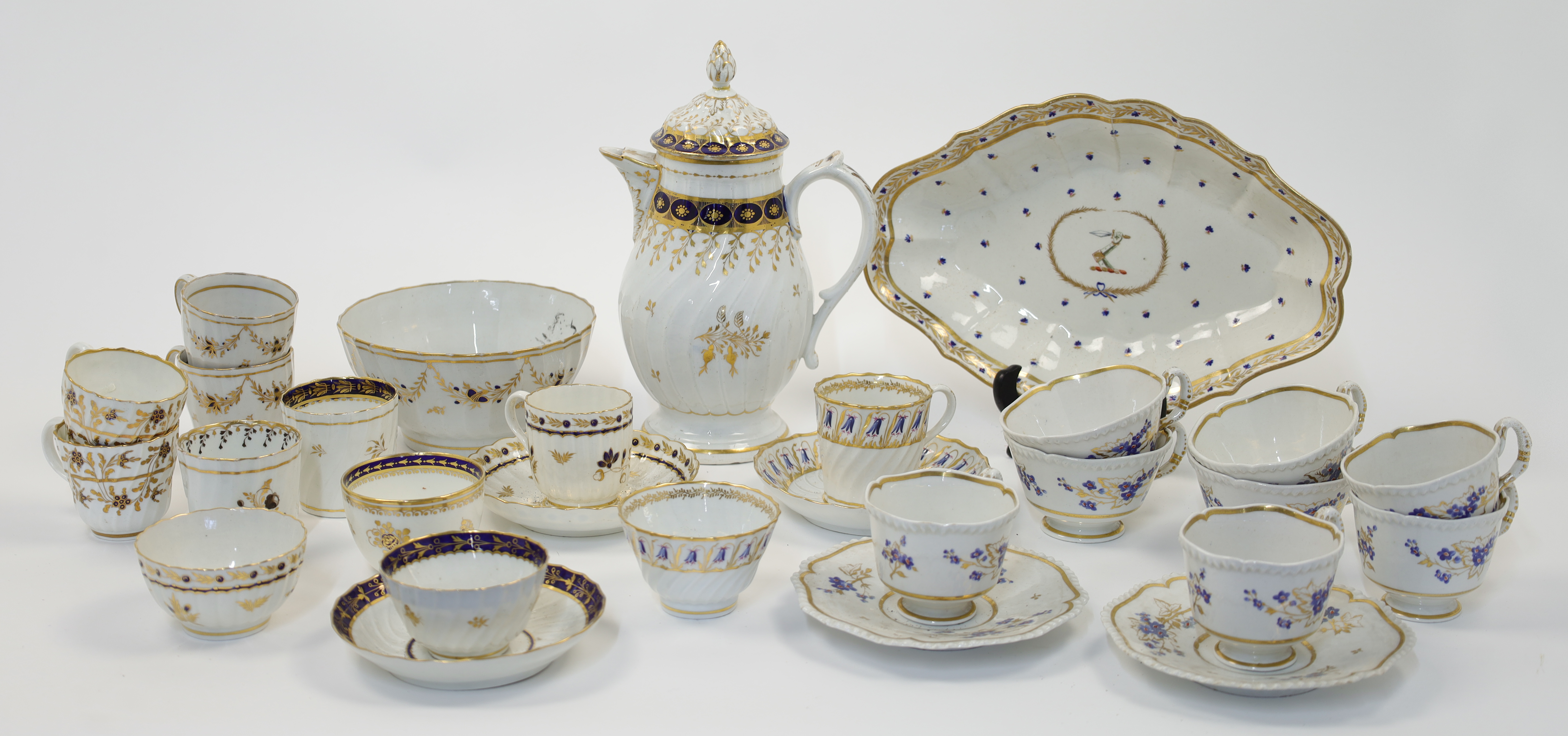 A collection of Worcester blue and gilt porcelain, 18th - 19th centuries, comprising: a Chamberla...