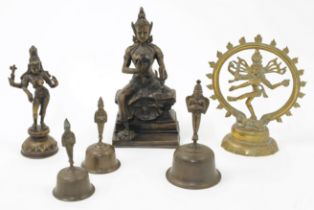 A group of Indian metal wares, 20th century, to include a bronze sculpture of Shiva Sukhasana Mur...
