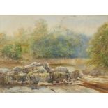 John Jessop Hardwick,  British 1831-1917-    Wooded river scene;  watercolour on paper, signed '...