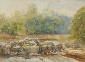 John Jessop Hardwick,  British 1831-1917-    Wooded river scene;  watercolour on paper, signed '...