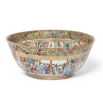 A large Chinese 'Canton' famille rose punch bowl, Qing dynasty, 19th century, enamelled and gilt ...