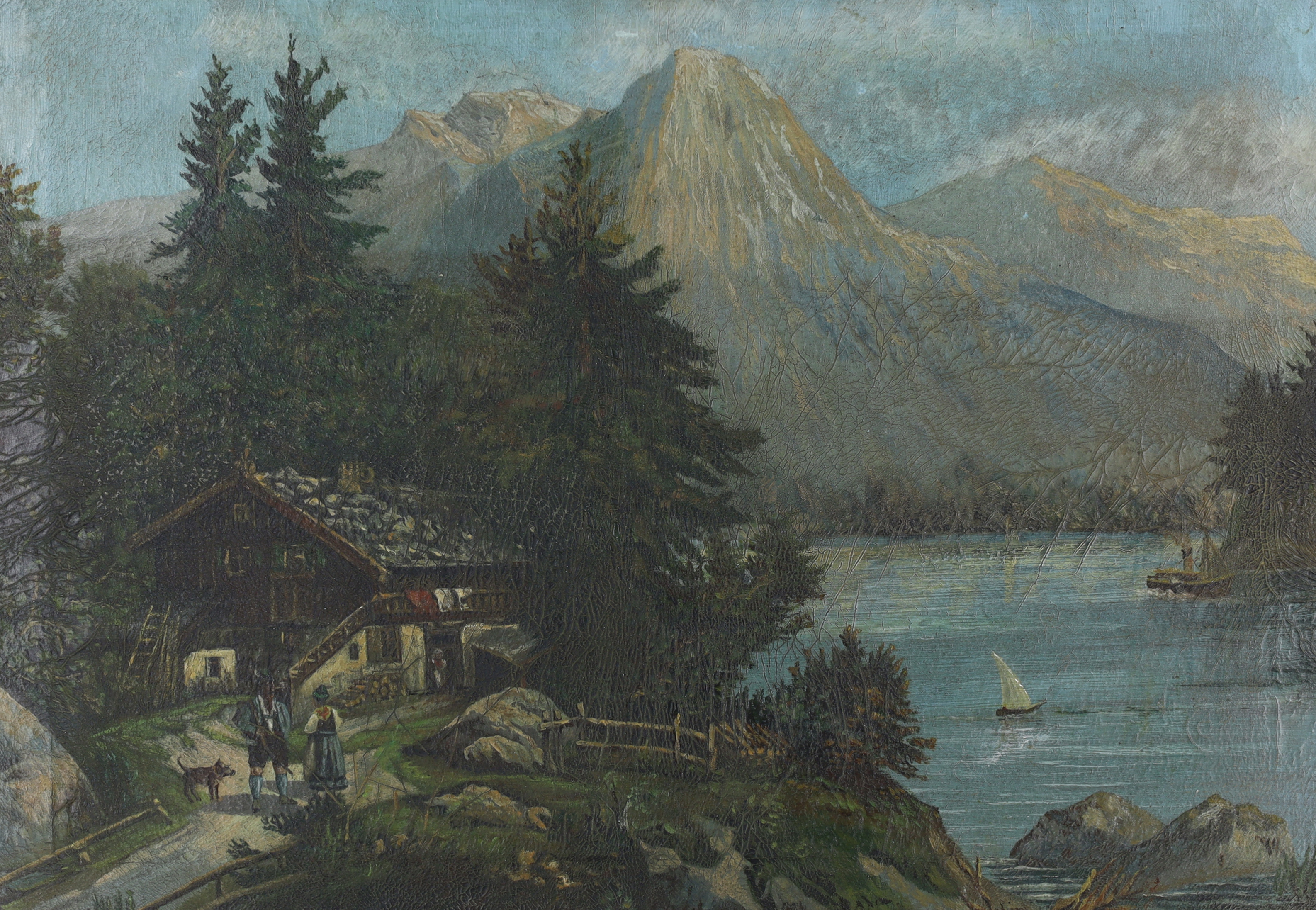 German School,  late 19th/early 20th century-  Alpine landscape view;  oil on canvas, 49.5 x 71...