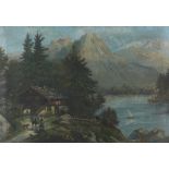 German School,  late 19th/early 20th century-  Alpine landscape view;  oil on canvas, 49.5 x 71...