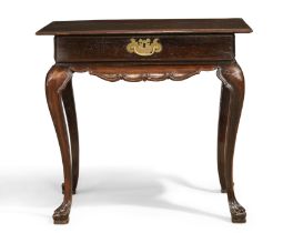 A Portuguese rosewood side table, second quarter 18th century, the rectangular top above single d...