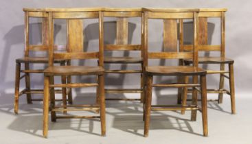 A set of five French stained beech chapel chairs, first quarter 20th century (5)