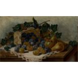 Manner of Mathilde Kopp,  late 19th/early 20th century-  Still life of plums, pears and raspberr...