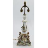 A Meissen porcelain table centrepiece converted to a three-light lamp, late 19th / early 20th cen...