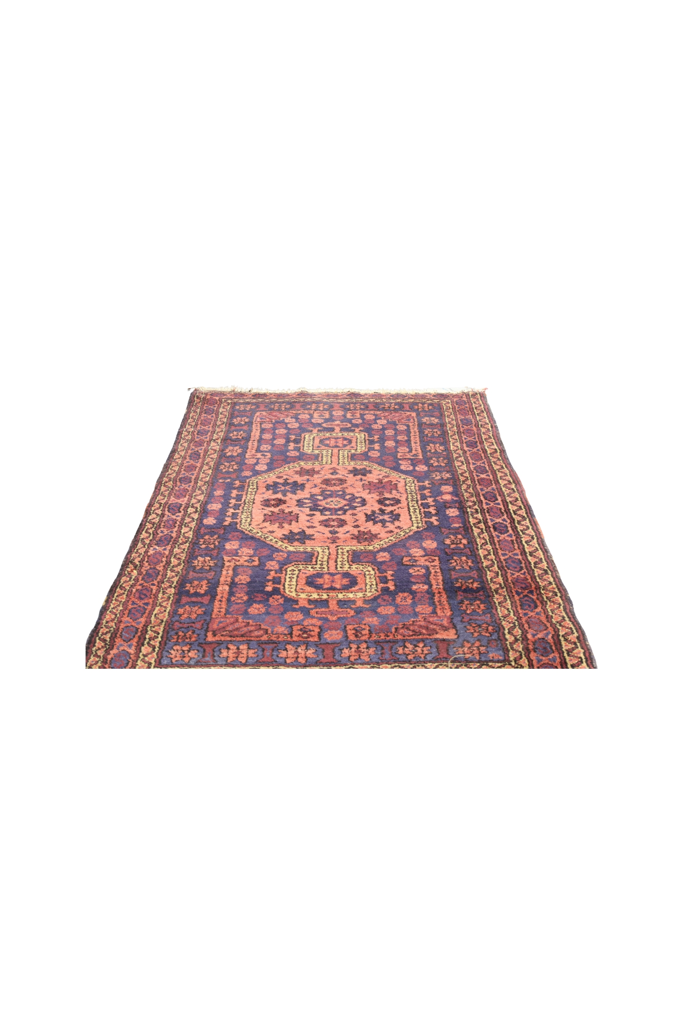 A Persian Zanjan rug, last quarter 20th century, geometric design on a blue and terracotta ground... - Image 2 of 4