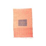 A Moroccan flatweave carpet, geometric motifs, on a red ground, 297 x 193cm Provenance: Property...