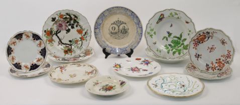 A collection of English porcelain plates and dishes, 19th century, to include examples by Mason's...