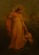 After Nathaniel Currier,  American 1813-1888-  Christ Walking on the Sea;  lithograph in colour...