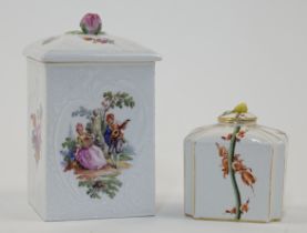 A German porcelain tea caddy and cover, possibly Höchst, mid-18th century, of rectangular form wi...