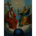 Spanish or Spanish Colonial School,  20th century-  The Holy Trinity;  oil on canvas, 66.5 x 53...