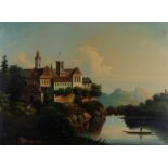 Follower of Johann Wilhelm Jankowski,  German c.1825-1870-  A Castle by the Sea;  oil on canvas...