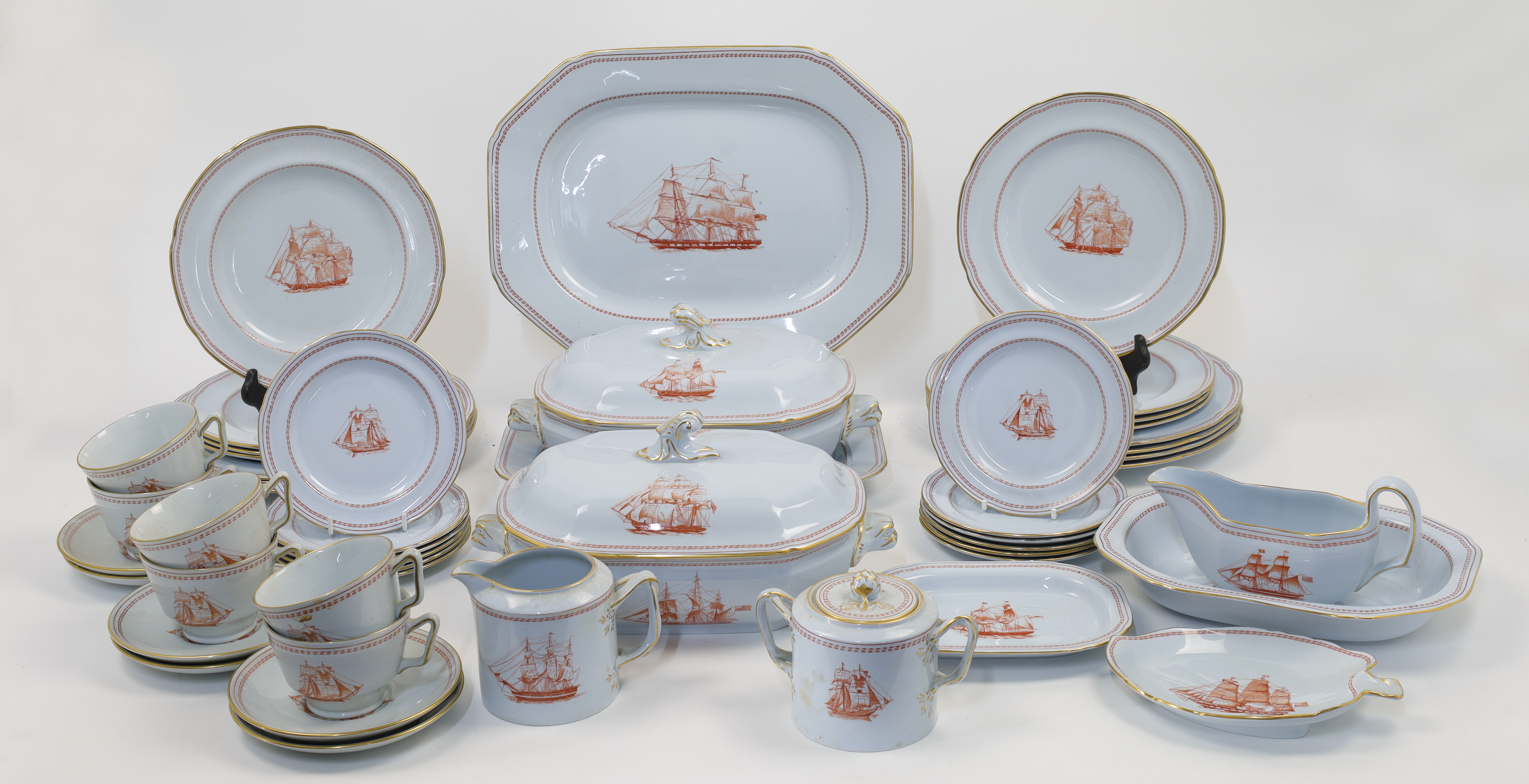 A modern Spode stone china 'Trade Winds' pattern (W128) part dinner service, after a design from ...