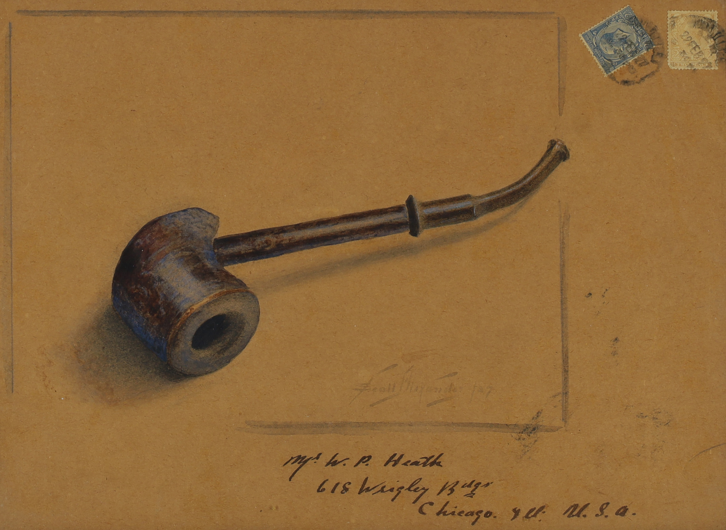 Scott Alexander,  Scottish act.1858-1927-  'A Pipe';  pencil and watercolour, signed and dated ...