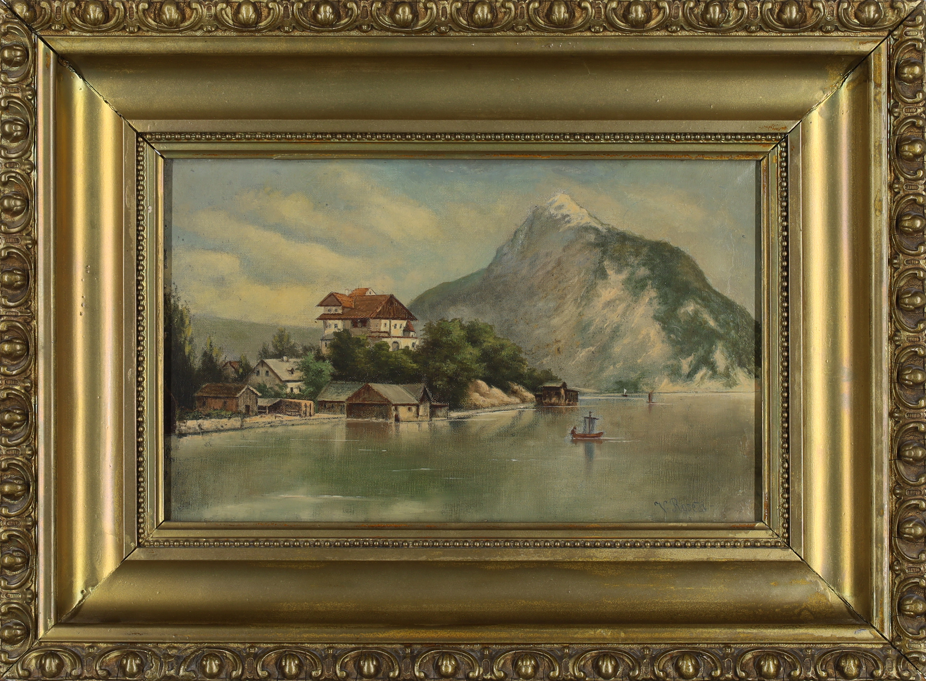 V. Rosetti,  late 19th/early 20th century-  Alpine lake landscape;  oil on canvas, signed 'V. R... - Image 2 of 3