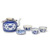 Five Chinese blue and white vessels, Republic period / mid-20th century, comprising: a blue and w...