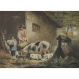 After George Morland,  British 1763-1804-  The Last Litter;  colour mezzotint, 44.5 x 59.2 cm. ...