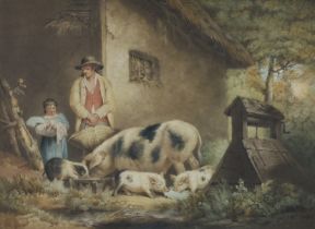 After George Morland,  British 1763-1804-  The Last Litter;  colour mezzotint, 44.5 x 59.2 cm. ...