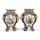 A pair of Chelsea porcelain mazarine-blue-ground pot-pourri vases, c.1760-65, gold anchor mark to...