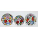 Three Kalocsa porcelain cabinet plates, Hungary, 20th century, blue printed marks, hand-painted w...