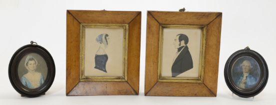 A collection of 19th century English School miniatures and silhouettes, comprising: a pair of pro...