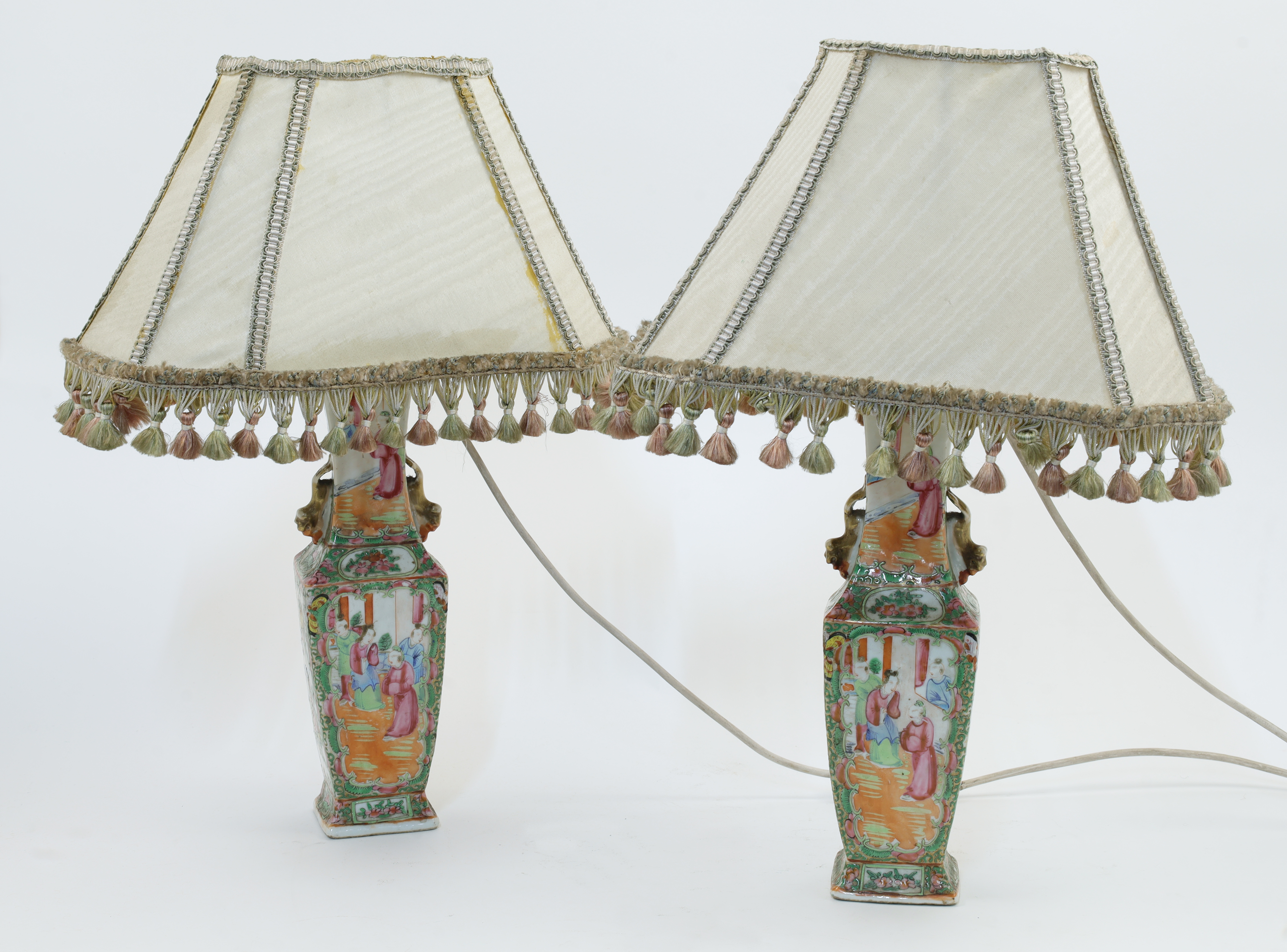A pair of Chinese Canton famille rose square baluster vases, late 19th century, painted with rese... - Image 2 of 3