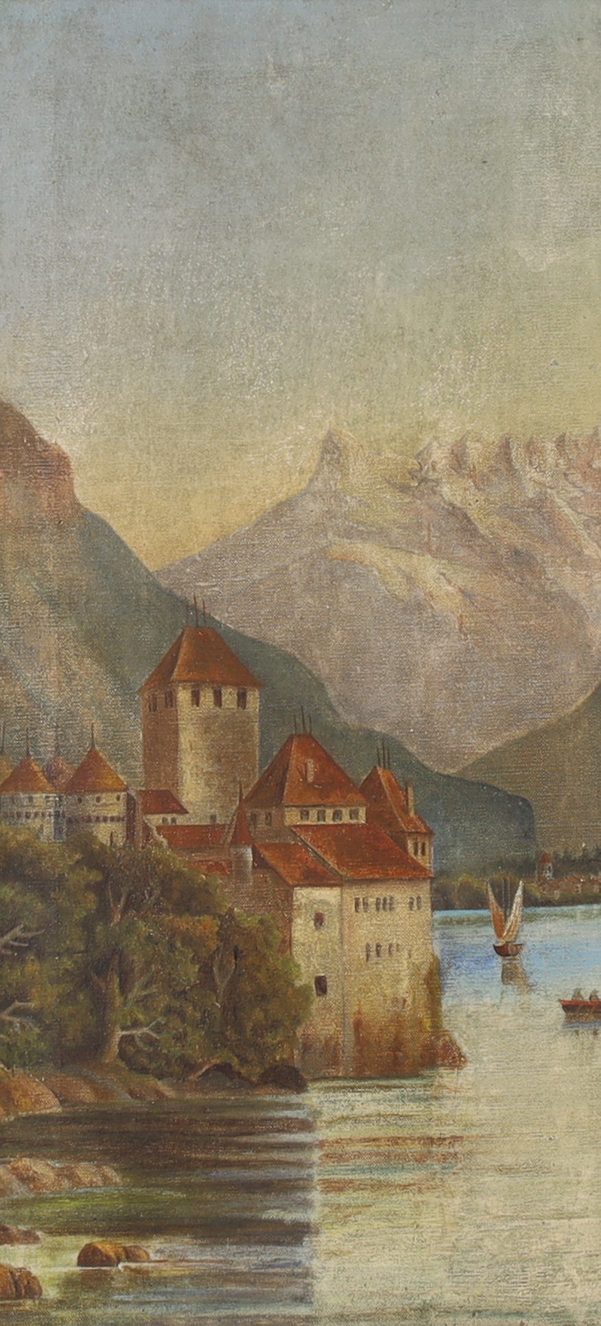 Follower of Hubert Sattler,  Austrian 1817-1904-  Chillon Castle on Lake Geneva; The Tell's Chap...