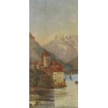 Follower of Hubert Sattler,  Austrian 1817-1904-  Chillon Castle on Lake Geneva; The Tell's Chap...