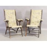 A pair of Edwardian stained beech folding steamer chairs, first quarter 20th century (2) Provena...